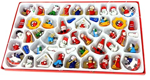 Adornos navideños Vintage, Colgante para árbol de Navidad, Figuras en Miniatura, Colgante, Decoraciones navideñas de Madera, 48 Uds.