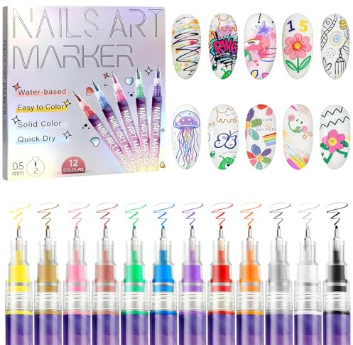 Start Makers 12 Colors Professional Nail Art Pens Set，2025 Upgrade Quick-Dry Gel Nail Polish Markers，DIY Fine Dotting & Liner Pens for 3D Nail Design，Salon-Ready Nail Painting & Drawing Tools (1 Set)