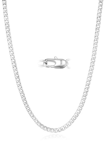 Cheria 3/5mm Silver Chain for Mens, 9ct Gold Plated Cuban/Figaro Mens Chain Necklace, Non-Tarnish & Waterproof, Gifts for Man Boyfriend Father 20/22/24 inches