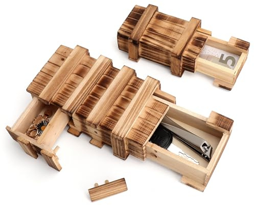JYYWTSI Scatola Regalo Magica in Legno Set da 2 Puzzle Box per Regalo in Denaro Grande e Piccola per Buoni Gioielli Matrimonio Compleanno Natale