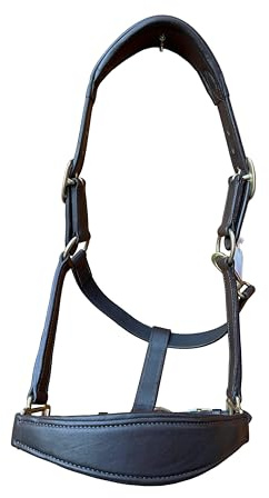 Leather Horse Halter Headcollar Anatomical Design Padded Noseband Brass Hardware Brown (Pony)
