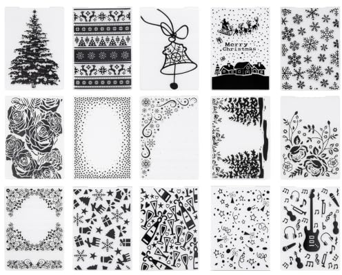 VEVOR Plantillas de Estampado para Manualidades, Juego de 15 Piezas de Carpetas de Estampación, Patrones Navideños y Festivos, Carpeta en Relieve de Plástico, para Scrapbooking Creación de Tarjetas