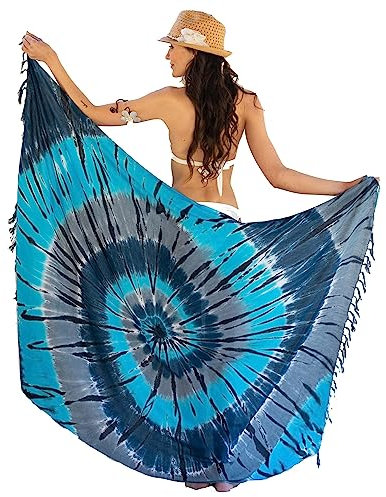NELUHA Sarong Tuch Damen Mit Saronghalter Pareo Wickeltuch Handtuchkleid Wickelrock Strandtuch XXL Tuch Männer Spirale Blau