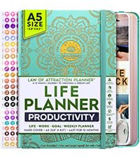 Law of Attraction Kalender, lyxig odaterad vecko-/månadskalender, en 12 månaders resa för att öka produktiviteten och glädjen, livsorganisatör, tacksamhetsjournal med klistermärken A5 storlek
