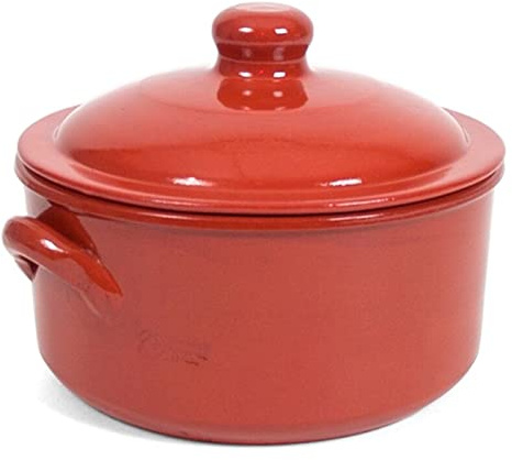 Casseruola in terracotta con coperchio e manici 4 litri, casseruola in ceramica marrone 18,5 x 27 x 25 cm, cucina tradizionale, adatta a microonde, gas, vetroceramica e lavastoviglie,