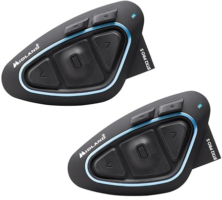 Midland BTX2 Pro S Twin Intercom Moto Bluetooth Dubbelrum, IPX6 Vattentät Hjälm, Brusavbrott, Upp till 8 personer, 23h batteri, Inbyggd FM-radio