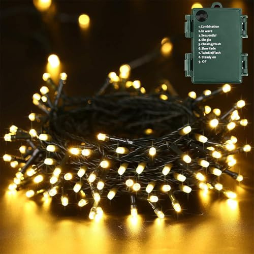 BrizLabs Guirlande Lumineuse de Noël, 20M 200 LED Blanc Chaud Guirlande Lumineuse Sapin de Noël Pile Extérieur 8 Modes Etanche Fairy Lights pour Intérieur Maison Chambre Fête Mariage Jardin Patio