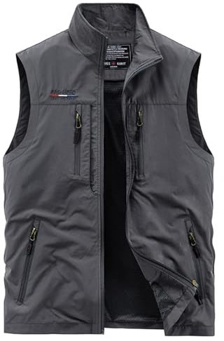 Oralidera Herren Outdoor Weste mit Vielen Taschen Anglerweste Safariweste Jagdweste Multifunktionsweste Freizeit Ärmellose Jacke Leicht Sommer Weste, Grau, XL