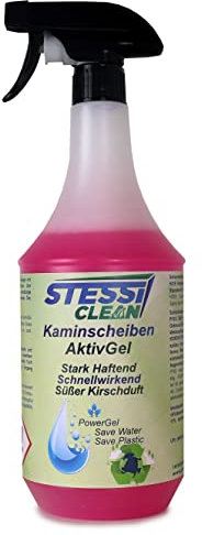 StessiClean Kaminscheibenreiniger AktivGel 1 Liter - Stark haftend, schnellwirkend, süßer Kirschduft - Profi Kaminscheiben-Reiniger
