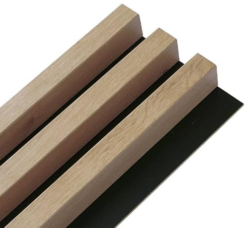 DECOON Panneau Mural tasseaux Bois MDF sur Fond Rigide HDF 250 x 17,6 x 4 cm - chêne Clair sur Fond Noir