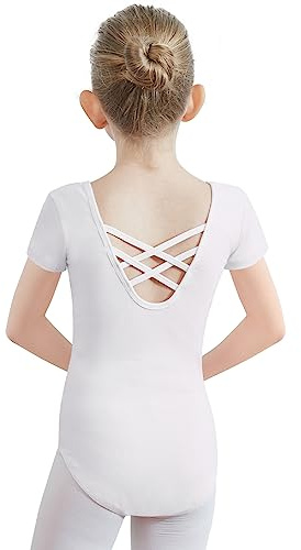 PLIKSUVER Justaucorps de ballet pour filles, justaucorps de ballet pour enfants à manches courtes, justaucorps de gymnastique de danse en coton pour femmes enfants Noir Blanc Rose (Taille 110-170