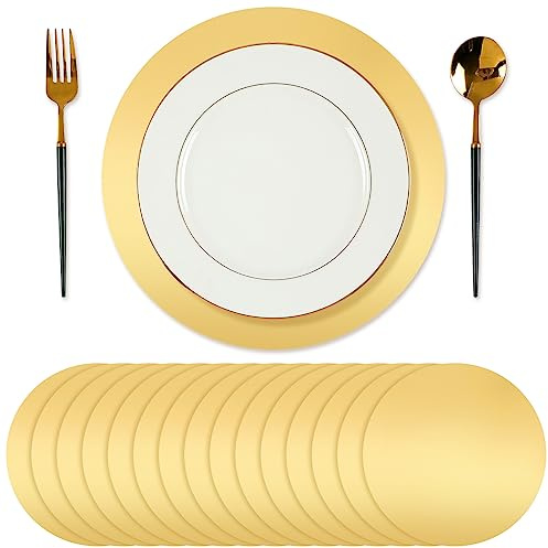 Tioncy 50 Pcs Gold Round Paper Placemats Decorative Disposable Placemats Table Mats for Dining Wedding Table Decoration Home Banquet Festive Party Wedding Birthday Holiday