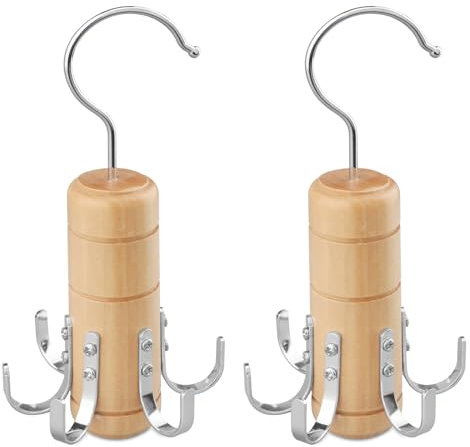 LMSAWK Kleiderbügel aus Holz für Gürtel, Organizer für Krawattenschränke, 6er Haken, 360° Drehung (Holzfarbe) (Holzfarbe, 2)