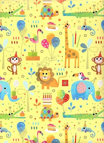 ARKRAFT papier d'emballage cadeau set 3 feuilles taille XXL 90 x 65 cm emballage sans plastique papier FSCconception jungle savane (18-9335)