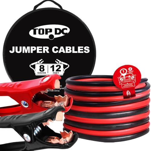 TOPDC 8 Gauge 12 Feet Jumper Cables for Car Battery, Heavy Duty Automotive Booster Cables for Jump Starting Dead or Weak Batteries with Carry Bag,(TD-P0812)