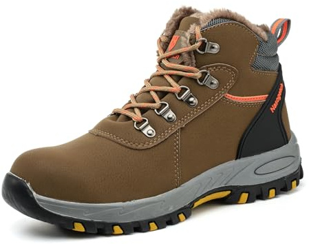 DRECAGE Safety Boots for Womens & Mens - Waterproof Steel Toe, Anti Slip Work Shoes, Warm & Comfortable Khaki Size 5 EU 38