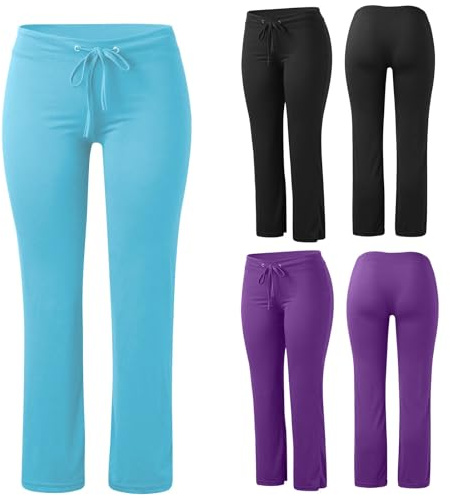 Damen Flare Leggings Schlaghose Damen Blickdicht Sportleggins Laufhose Bootcut Hose High Waist mit Kordelzug Jogginghose Weich Sweatpants Einfarbig Yogahose Jazzpants Fitnesshose