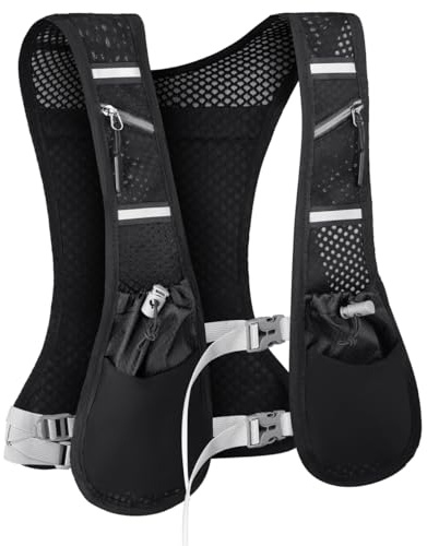 REETEE Chaleco Ligero Running, Reflectante Mochila Hidratacion Trail Running, Chaleco de Hidratación para Hombre y Mujer Senderismo, Maratón, Escalada y Ciclismo (Negro, L)