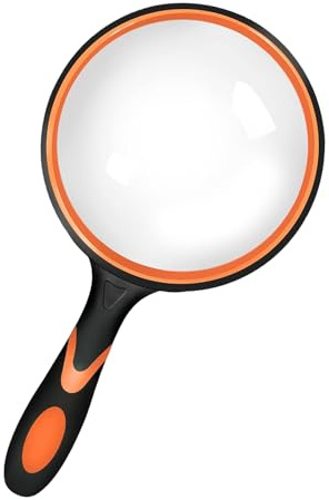 Loupe de 110 mm, loupe incassable avec poignée souple, loupe de lecture pour personnes âgées et enfants, grande taille, pour livres scientifiques, observation des loisirs et lecture (rouge-orange)
