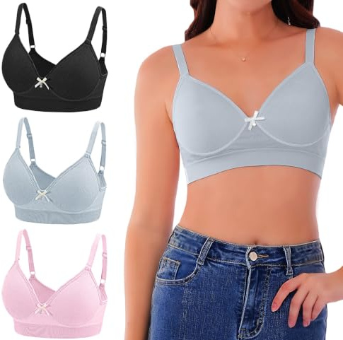 3 st bh för kvinnor utan bygel med vadderad, bekväm bralette, t-shirt, bh, bysthållare, topp, klassisk bh, yoga-set, sportbehå för kvinnor, mjuk – S–XL, Svart rosa blå, L