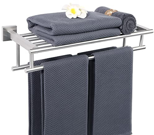 SAYAYO Toalleros de Baño Toallero Doble Barra de Toalla Cepillado Pared Estante de Almacenamiento, Accesorios Baño Acero Inoxidable Colgador Trapos Cocina para Baño y Cocina 50CM