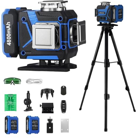 Laserstufe 4x360° Grünstrahl mit LCD-Bildschirm, Selbstnivellierendes Werkzeug mit wiederaufladbarem Akku & Magnetbasis, hohe Sichtbarkeit für Fliesen, Framing, Konstruktion und Bildaufhängen