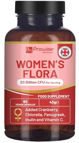 Flora Femenina 60 Cápsulas | Flora Íntima Femenina | 20 mil millones de UFC con 15000 mg de arándano rojo, vitamina C, fenogreco, clorella e inulina | Cultivos biológicos para la flora íntima femenina