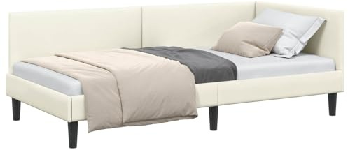vidaXL Estructura de Cama en Esquina Crema 100 cm x 200 cm Terciopelo, Diseño de Cama compacta, Muebles Modernos, Terciopelo, Marco Elegante, cabecero Reversible, Esquina