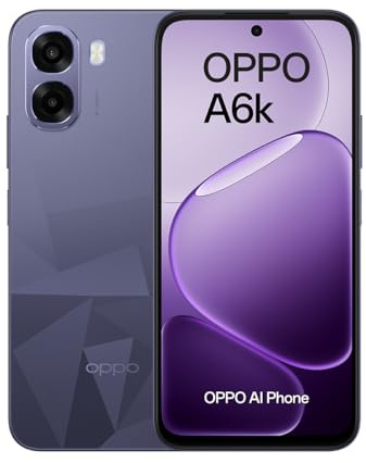 OPPO A6k 4G - Smartphone Libre con IA, 4GB RAM+256GB, Batería 6100 mAh, Pantalla LCD HD+ 120Hz, IP64, Cámara 50MP, Dual SIM, Versión Española - Negro