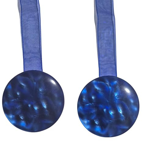 SOLOVO 2 Pezzi Fermatenda Magnetici per Tende, Clip Tenda Effetto Madreperla con Nastro in Organza, Accessori Tende Senza Fori, Reggitenda Calamita per Soggiorno e Camera (Blu)