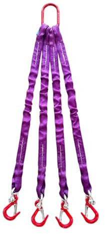 Imbracatura a 4 bracci in fettuccia – Portata 3000 kg – Fascia di sollevamento per paranchi, con ganci a becco in acciaio legato G80, Cinghie di rigging in poliestere viola per il traino(1.5m)