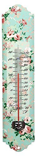 Rivanto® Thermometer mit Rosendruck Motiv, mit Montagelochung, 7 x 1,5 x H30 cm, klassisches Design, Celsius und Fahrenheit-Skala, Garten-Thermometer