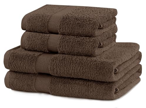 DecoKing 4er Set Baumwolle Qualität 525g/m² 2 Handtücher 50x100 cm und 2 Badetücher 70x140 cm braun nussbraun saugfähig Marina