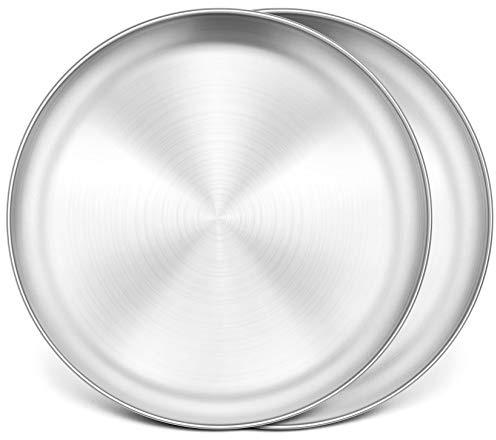 P&P CHEF Pizza Pan Set of 2, Stainless Steel Pizza Tray, Round Pizza Plate For Pie Cookie Pizza Cake, Non Toxic & Heavy Duty, Dishwasher Safe & Easy Clean, 13.5 Inch & Silver
