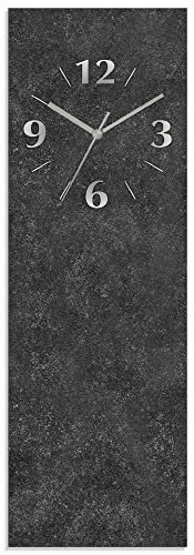 ARTLAND Wanddeko Wanduhr ohne Tickgeräusche aus Glas Funkuhr 20x60 cm Rechteckig Lautlos 20x60 cm Granitoptik Gesteinoptik Anthrazit J4XM