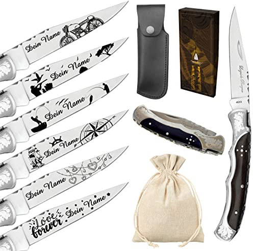 Laguiole Klappmesser personalisiert - graviertes Messer mit Gravur auf der Klinge - Taschenmesser graviert mit Name - eingraviertes Messer - Geschenk für Papa, Geburtstag, Weihnachten - DESSIN.Mar