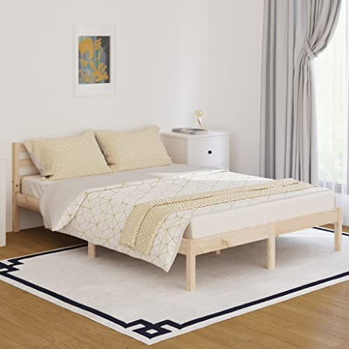 WIFESE Doppelbett Massivholzbett Kiefer 140x200 cm Braun Jugendbett Bettgestell Betten Palettenbett Bettrahmen mit Komfortables Kopfteil Moderner Stil Langlebig Geeignet für Jedes Schlafzimmer