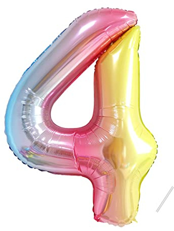 Geburtstag zahlen luftballon 4 jahre | Regenbogen Farbverlauf-Riesen Folienballon 4 XXL Folienballon in 40 - 101cm Geburtstagsdeko - Ballon Zahl Deko zum Geburtstag - fliegt mit Helium