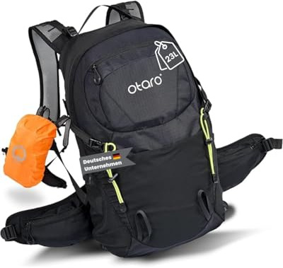 Otaro Wanderrucksack 20L (Schwarz) Rucksack mit Rückenbelüftung & Regenschutz