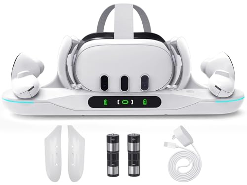 Lampelc Charging Dock for Meta Quest 3, Auto-Clamping Fast Charging Station VR Charger Stand for Headset Controllers Accessories, with 2 Rechargeable Batteries, LED Display