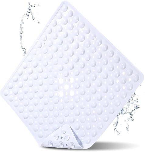 Tappetino da doccia antiscivolo, per vasca da bagno, antiscivolo, 53 x 53 cm, antiscivolo, per la doccia, lavabile in lavatrice, Bianco-trasparente