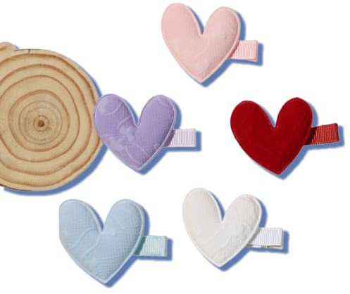 5pc Cute Valentine's Heart Hair Clips Glitter Heart Shaped Hair Barrettes Snap Hairpins for Little Baby, Teen, Toddler Girls, Kids Small Love-Themed Hair Accessories Gift (A)