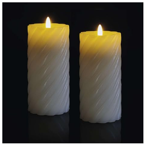 EMOS Lot de 2 bougies en cire LED robustes avec effet flamme - Fonction minuterie - Pour l'intérieur - Lumière blanche chaude - Fonctionne avec 2 piles AAA (non incluses) - Cire d'abeille