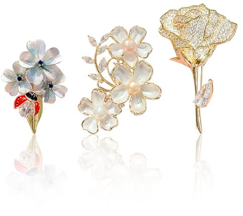 FOSDICK 3 PCS Broche Femme Vintage en Cristal Rose Strass - Pins Pour Vetement - Epingle Cadeaux pour Mariée et Mère