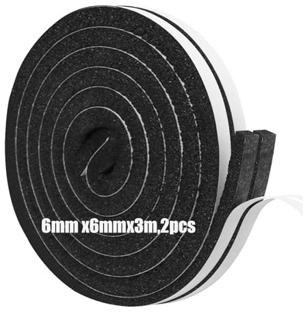 Foam Insulation Tape Self Adhesive,6mm(W) x6mm(T) x3m(L)-2pcs,Weather Stripping for Doors and Windows,Sound Proof Soundproofing Door Seal,Weatherstrip,Cooling,Air Conditioning Seal Strip