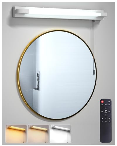 BrightArk LED Bathroom Mirror Light with Remote & Pull Cord Switch - 7W Dimmable, IP44 Waterproof, 3 Color Temperatures, 46cm x 7.6cm