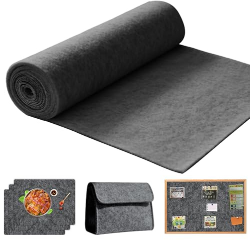 Filtrulle filttyg 30 cm x 250 cm metervara, 1 mm tjock, filtmatta, filt för gör-det-själv förvaringsväska lapptäcke sy filt för pyssel hantverk dekoration mörkgrå