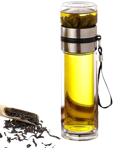 Bouteille à thé à double paroi en borosilicate avec passoire et couvercle, tasse de voyage, boisson en vrac, brassage chaud/froid