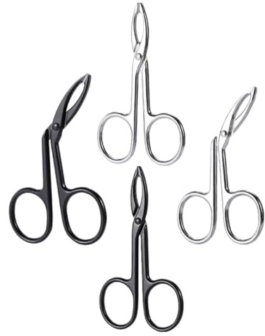 PLAFOPE Set 4 Pinzette per Sopracciglia in Acciaio Inossidabile Forbici e Pinzette a Forbice per Modellare e Depilare Viso e Barba Design Curvo e Dritto Strumento di Precisione per