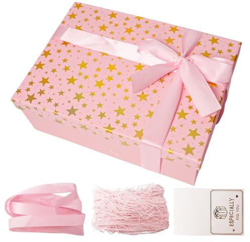 Large Gifts Boxes with Magnetic Lids,Star Luxury Gift Box for Men Women Birthday Wedding Anniversary Valentine's Day Mother's Day,Contains Card,Ribbon,Filler (Pink)